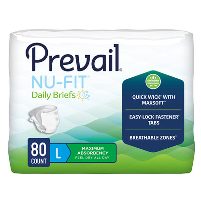 Prevail Nu-FIT Maximum Absorbency Incontinence Briefs- Heavy Absorbency (NU-012, NU-013, NU-014)
