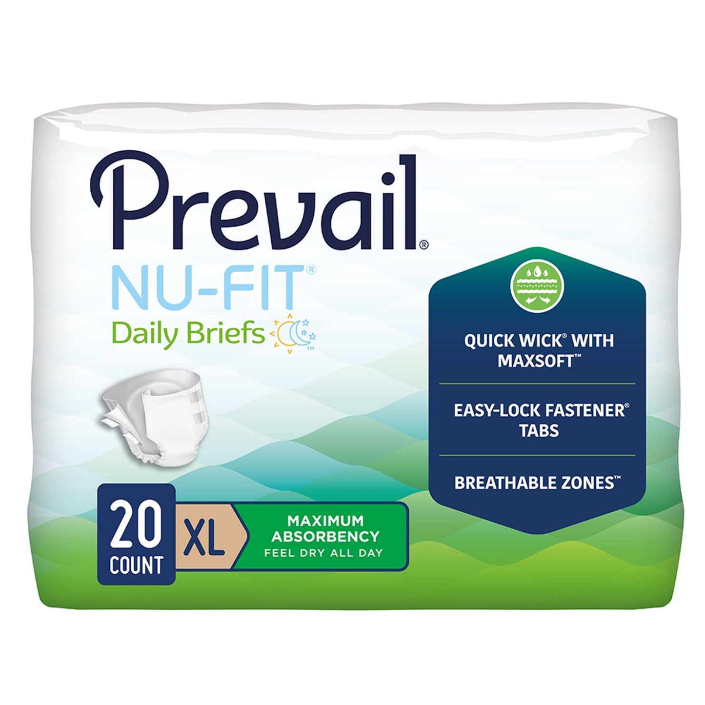 Prevail Nu-FIT Maximum Absorbency Incontinence Briefs- Heavy Absorbency (NU-012, NU-013, NU-014)