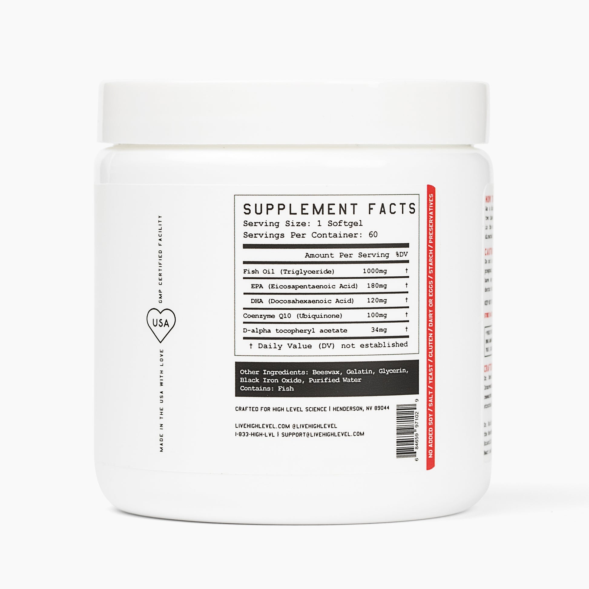 Supplement container with a detailed supplement facts label on a white background