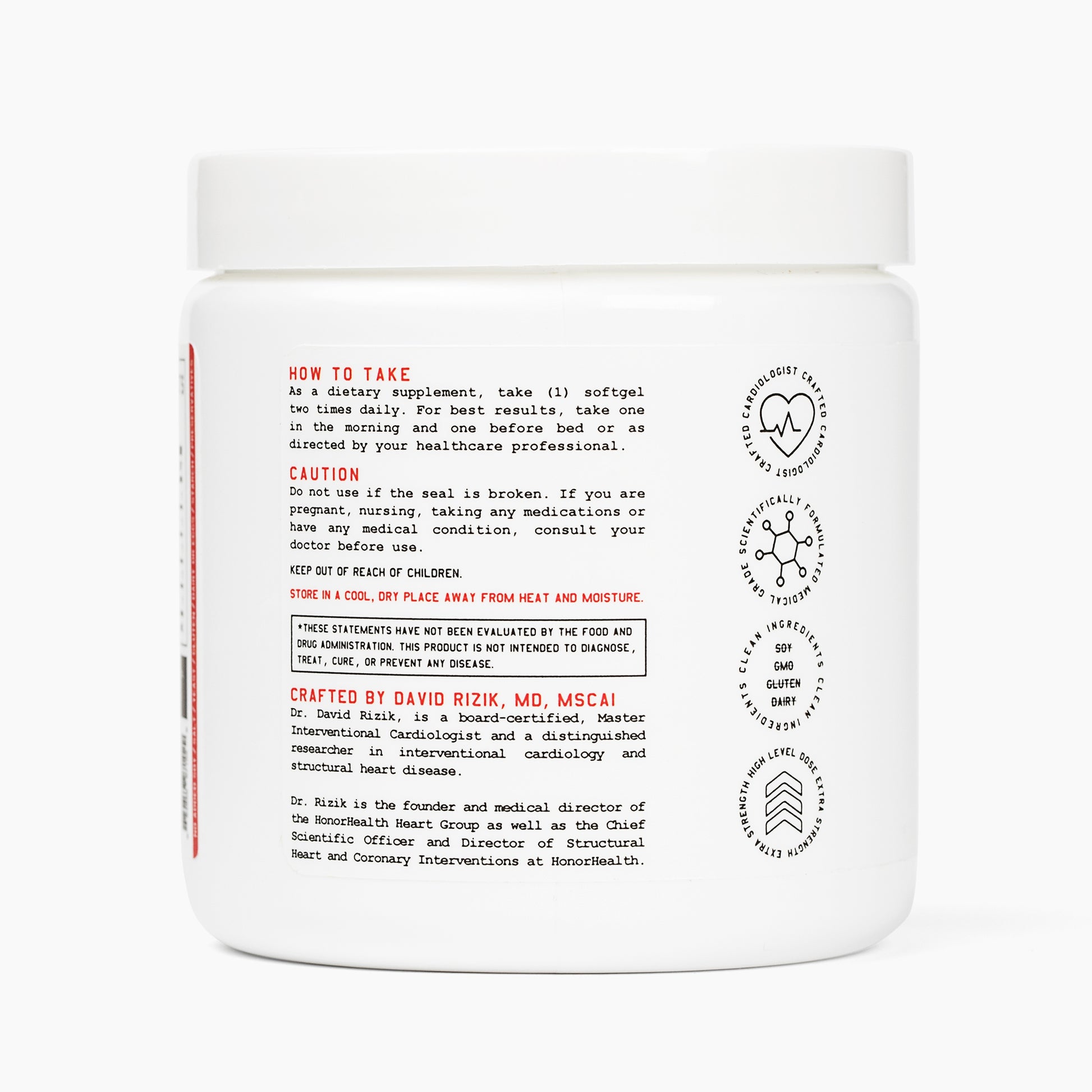 Back label of a supplement container with text and branding on a white background