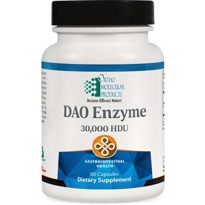 A picture of a bottle of Orthomolecular Products DAO enzyme with a white background.