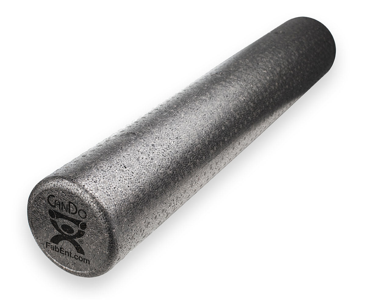 A black composite foam roller designed for physical therapy and massage therapy uses.