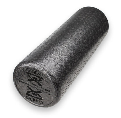 A black composite foam roller designed for physical therapy and massage therapy uses.