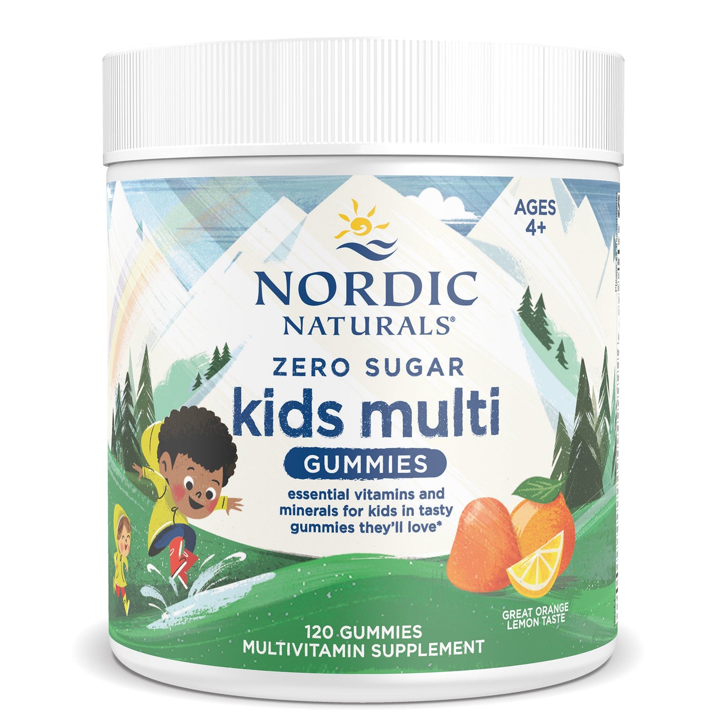 A picture of Nordic Naturals Zero Sugar Kis Multi Gummies.  120 Gummies with an orange and lemon taste.