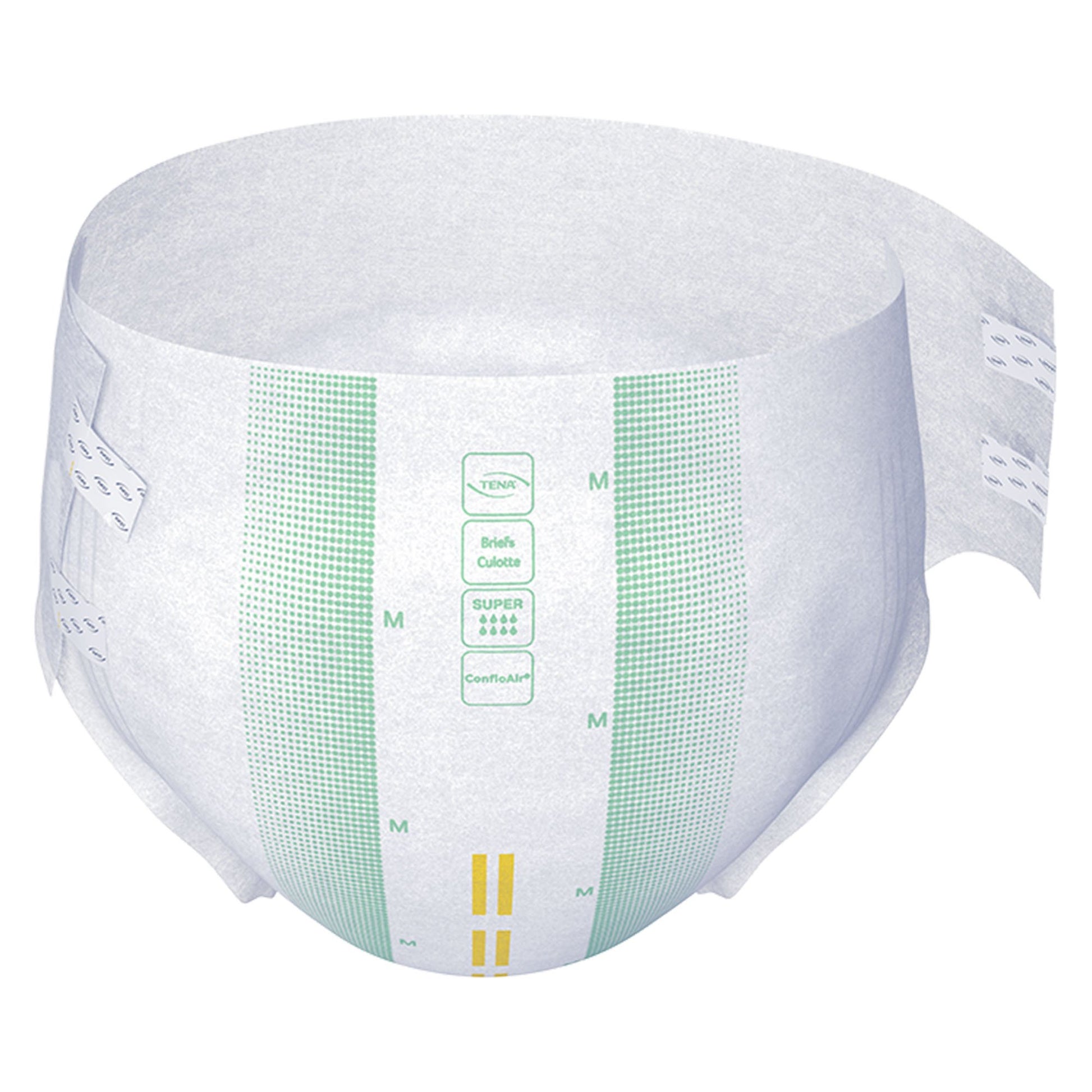 White incontinence pants with green grid pattern on a white background