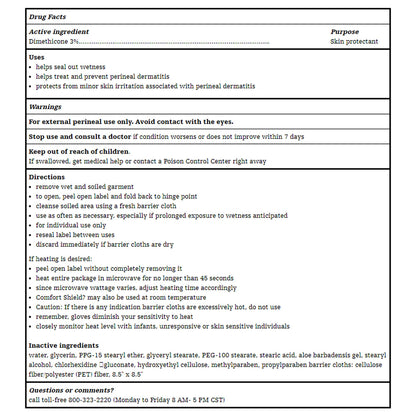 Drug facts label for a skin protectant product with active ingredient Dimethicone 3%.