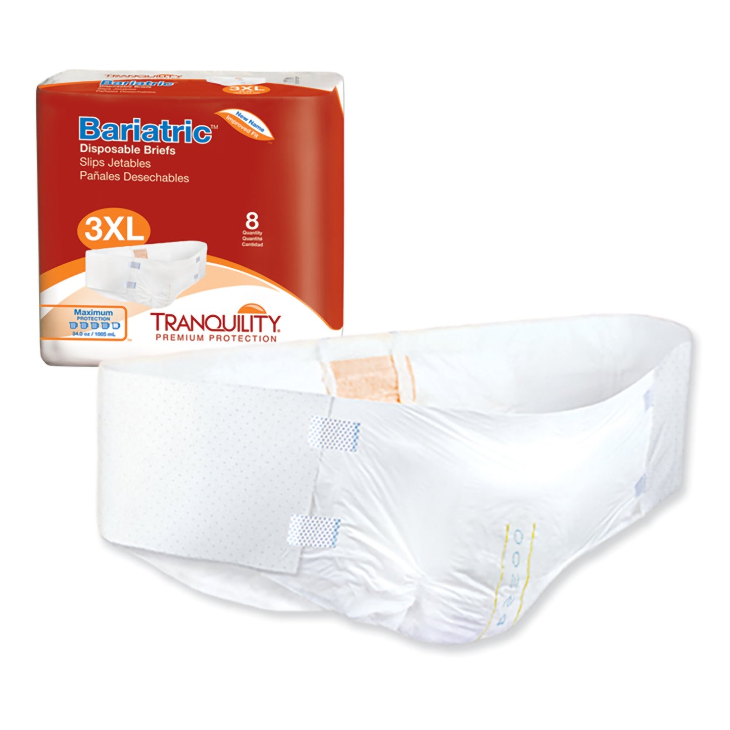 Bariatric disposable briefs with packaging on a white background