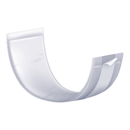 White plastic guttering component on a white background
