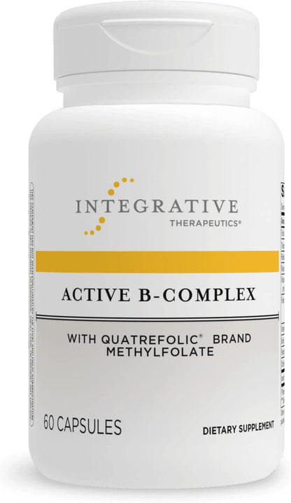 A bottle of Integrative Therapeutics Active B-Complex dietary supplement with Quatrefolic brand methylfolate, containing 60 capsules.