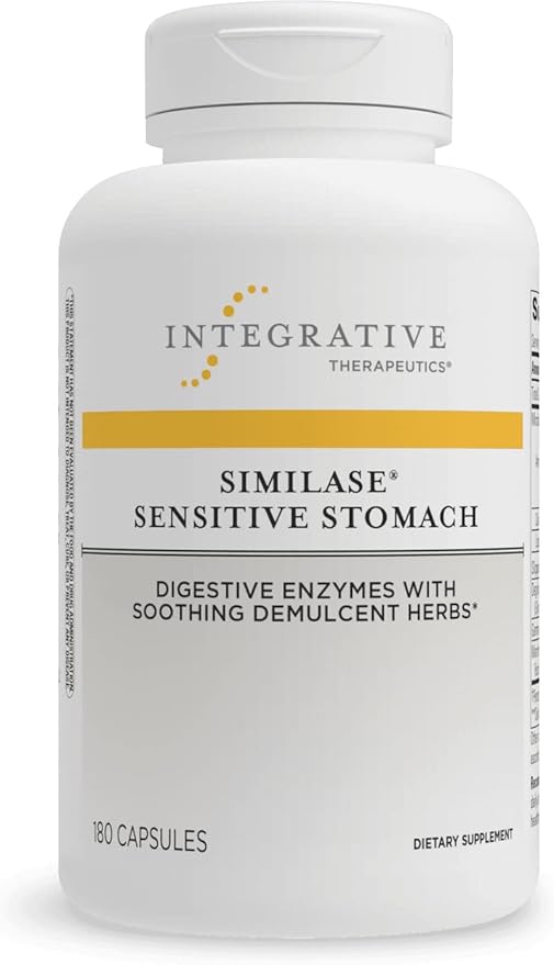 A bottle of Integrative Therapeutics Similase Sensitive Stomach dietary supplement with soothing demulcent herbs.