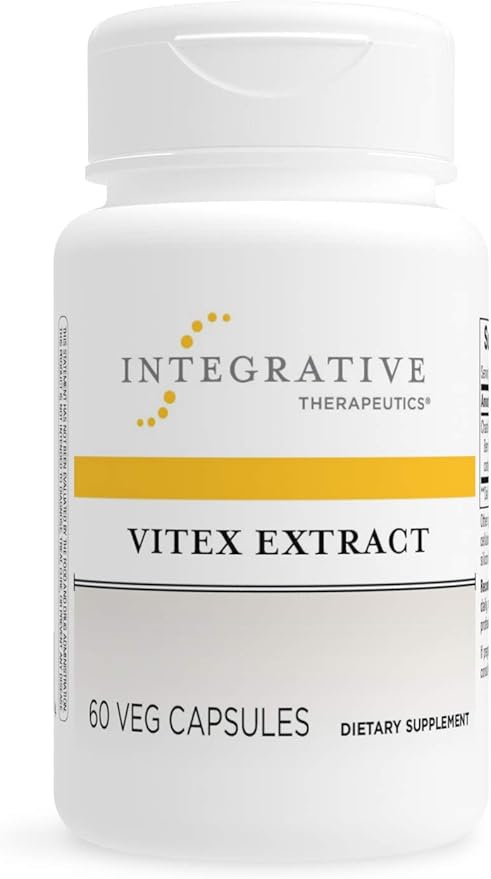 A bottle of Integrative Therapeutics Vitex Extract dietary supplement with 60 veg capsules.