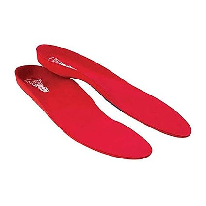 Red shoe insoles on a white background