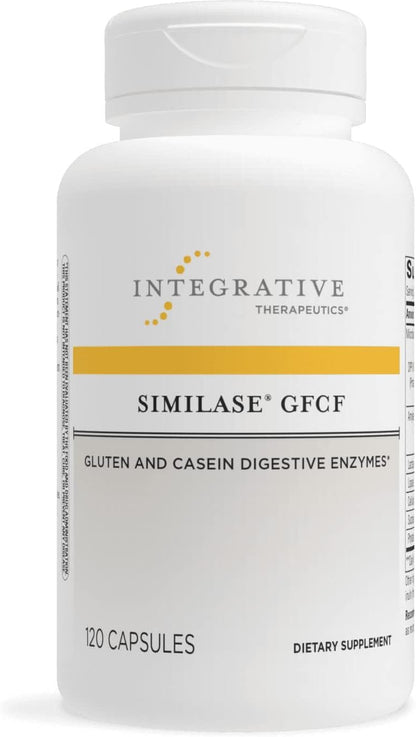 A bottle of Integrative Therapeutics Similase GFCF dietary supplement with 100 capsules, designed for gluten and casein digestion.