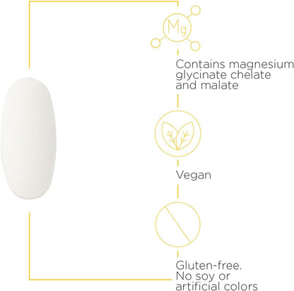 A picture of a white pill that is free of gluten, soy and artificial flavors.  