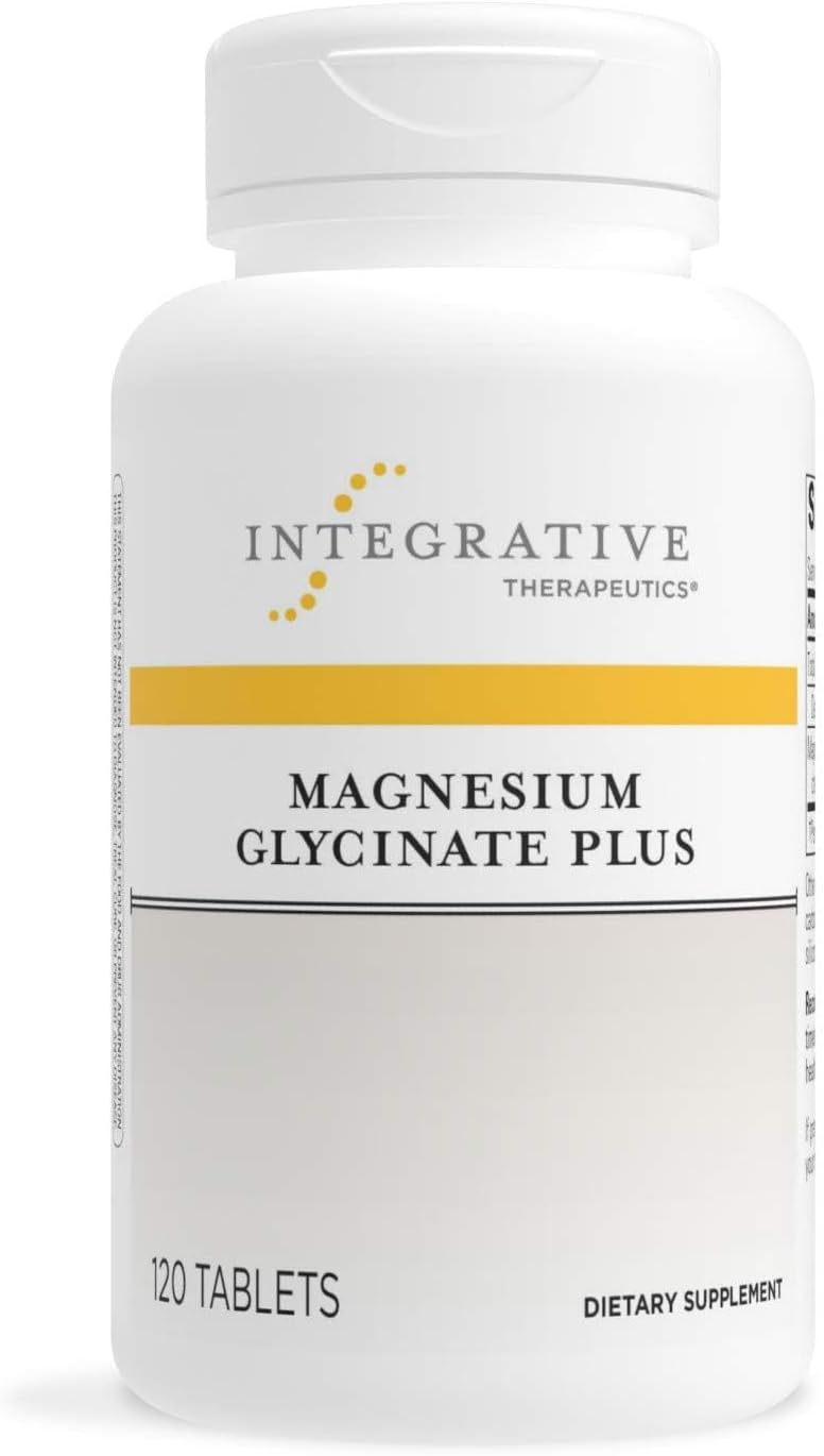 A bottle of Integrative Therapeutics Magnesium Glycinate Plus supplements with 120 tablets.