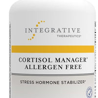 A bottle of Integrative Therapeutics Cortisol Manager Allergen-Free dietary supplement with 90 capsules.