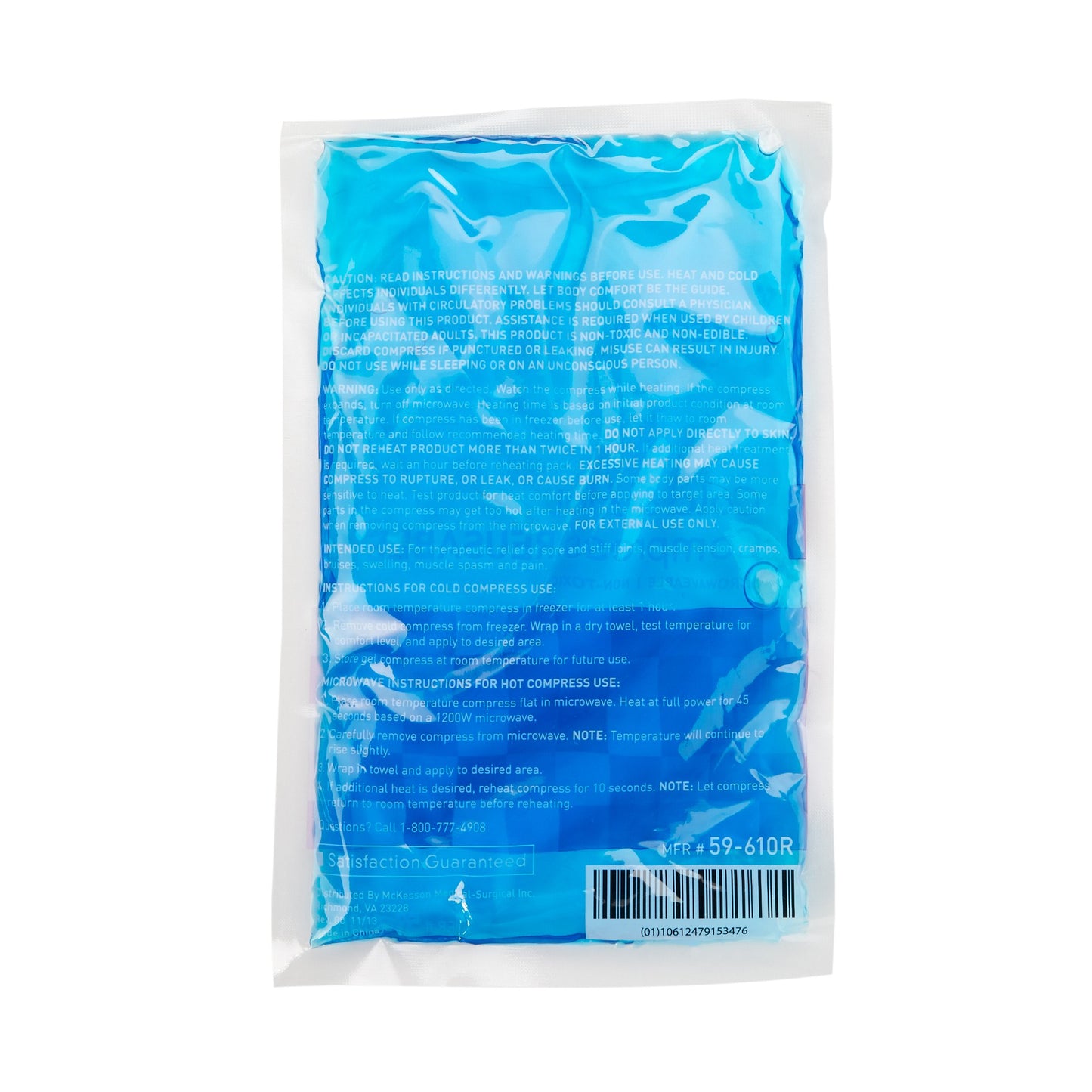 Blue ice pack in a clear plastic bag on a white background