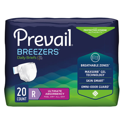 Package of Prevail Breezers Daily Briefs with features highlighted on a white background