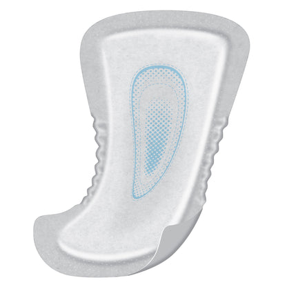 White incontinece pad with blue accents on a white background