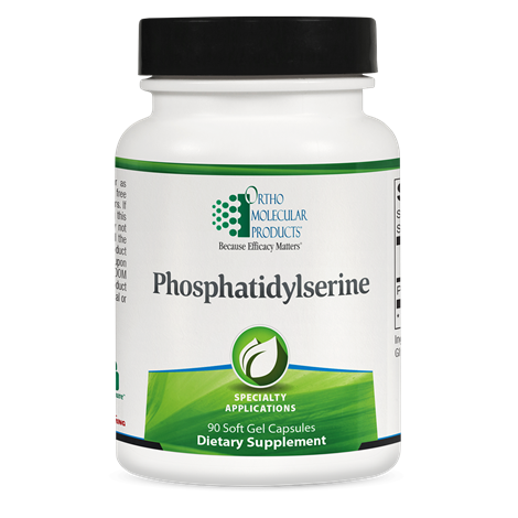 A bottle of OrthoMolecular Products Phosphatidylserine containing 90 soft gel capsules.