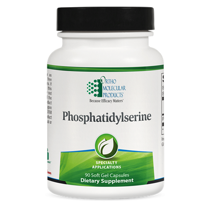 A bottle of OrthoMolecular Products Phosphatidylserine containing 90 soft gel capsules.