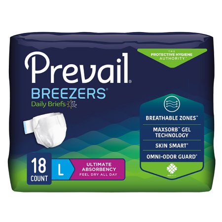 Package of Prevail Breezers daily briefs with features listed on a white background