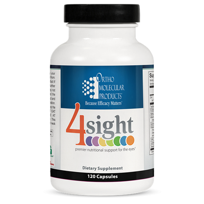 A bottle of Orthomolecular Products 4Sight dietary supplement with 60 capsules, labeled as providing antioxidant support for eyes.