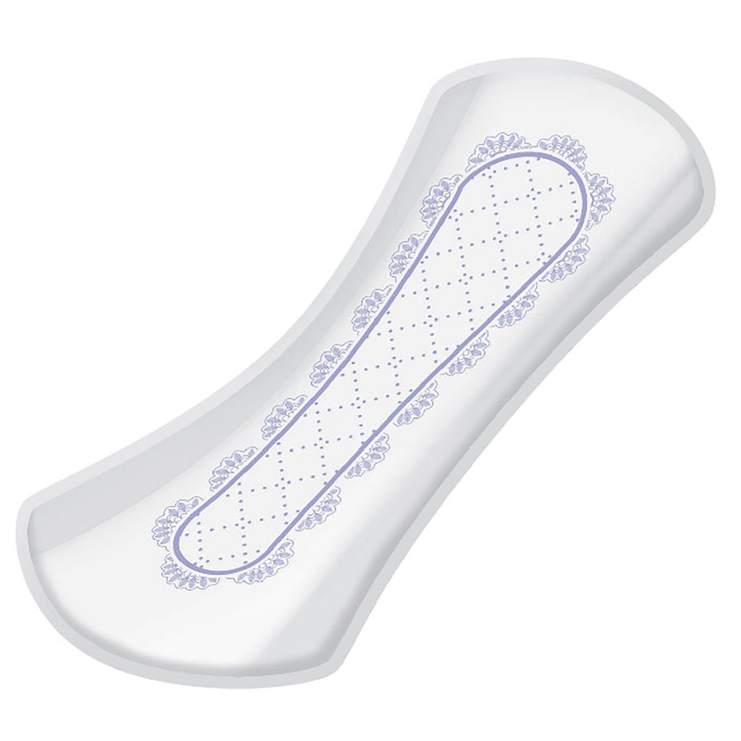 White sanitary pad with decorative blue pattern on a white background