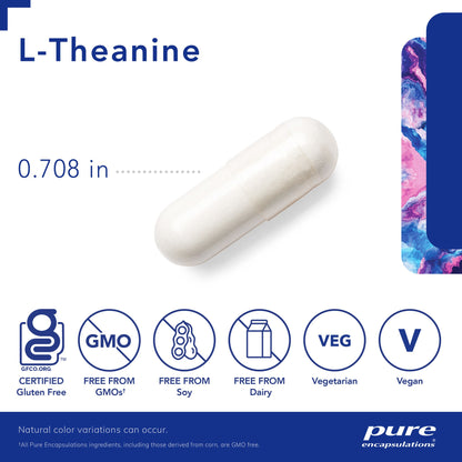 A picture of an l-theanine white capsule that measures .708 inches