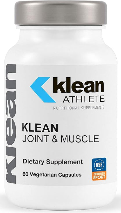 A white bottle of Klean Athlete Joint and Muscle.  60 vegetarian capsules.