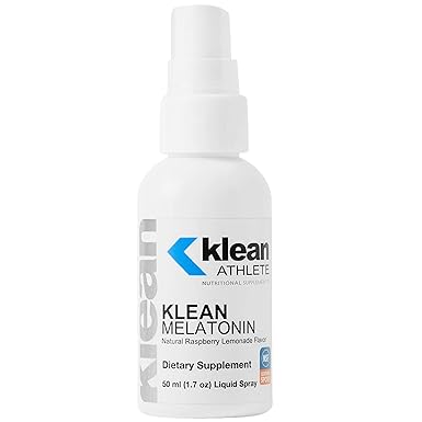 A bottle of Klean Melatonin dietary supplement in natural raspberry lemonade flavor, liquid spray form, with a white spray nozzle.