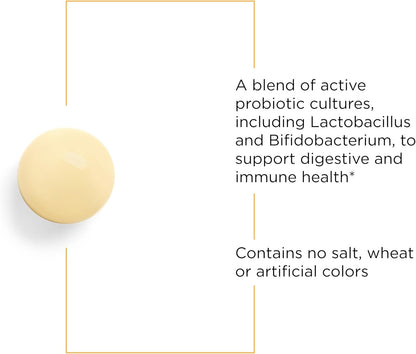 A picture of a light yellow tablet that contains no wheat, salt, or artificial colors.