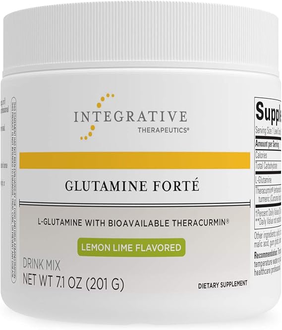 A container of Integrative Therapeutics Glutamine Forté, lemon lime flavored, with a net weight of 7.1 oz (201 g).