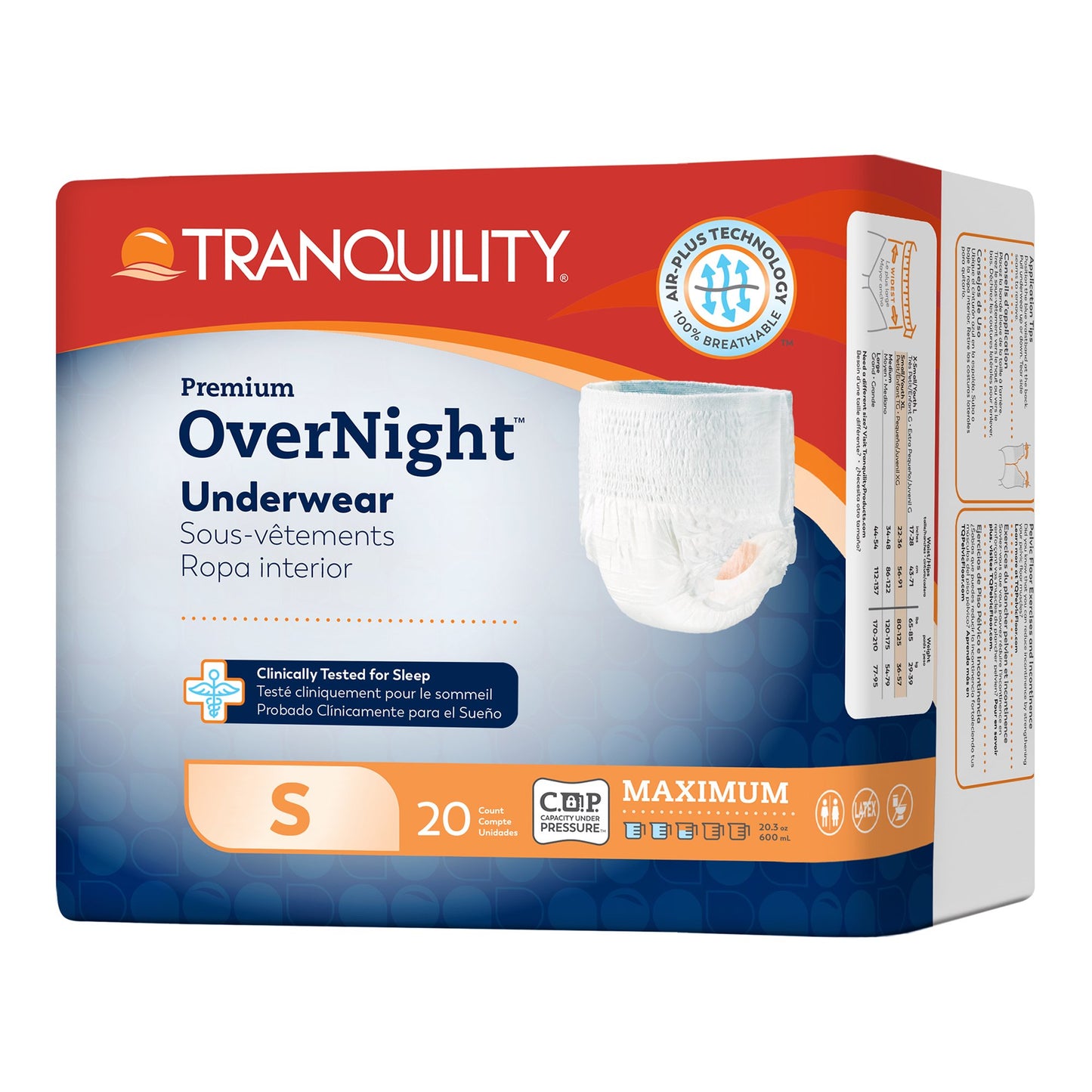Box of Tranquility Premium Overnight Underwear on a white background