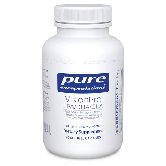 A bottle of Pure Encapsulations VisionPro EPA/DHA/GLA softgel capsules.