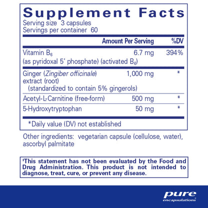 Supplement facts and ingredient information for a bottle of Pure Encapsulations MotilPro dietary supplement 