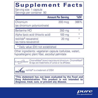 Supplment facts and ingred=ient information for a  bottle of Pure Encapsulations Metabolic Xtra dietary supplement 