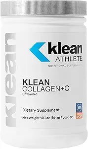 A white bottle of Klean Athlete Collagen plus C.  10.7 oz powder.  