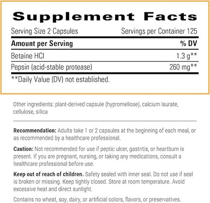 A list of supplement facts.  