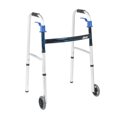 Dual Release Folding Walker Adjustable Height drive™ Aluminum Frame 350 lbs. Weight Capacity 32 to 39 Inch Height (10226-1)