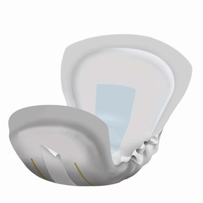 White pant liner with a blue, absorbent strip on a white background