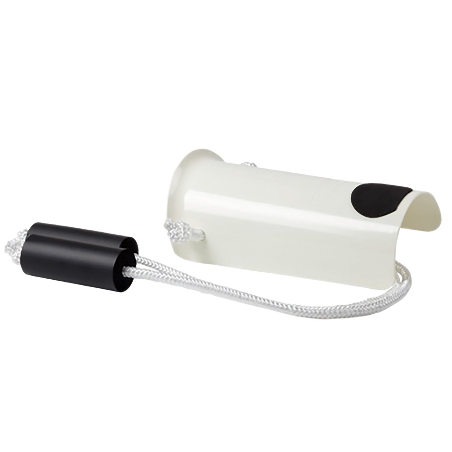 White flashlight with black accents on a white background