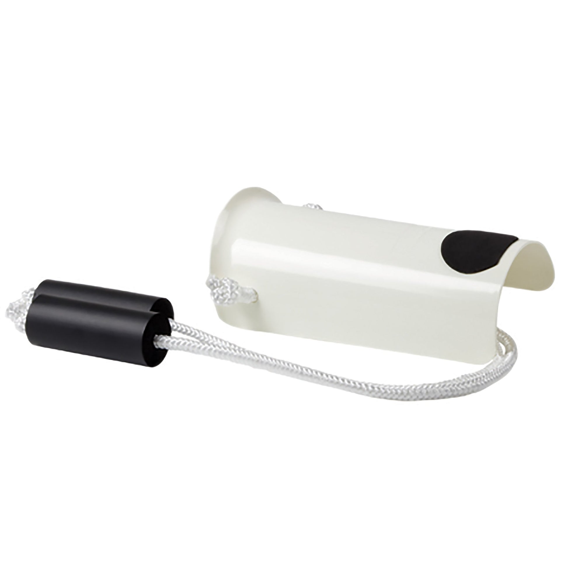 White flashlight with black accents on a white background