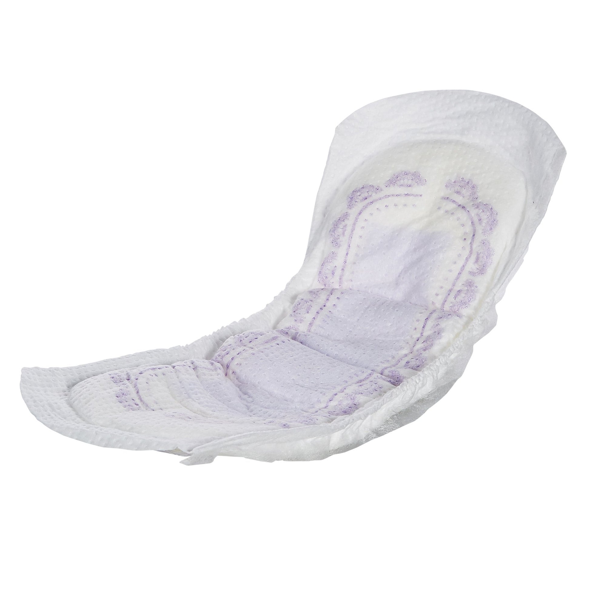 White sanitary pad with purple design on a white background