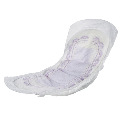 White sanitary pad with purple design on a white background