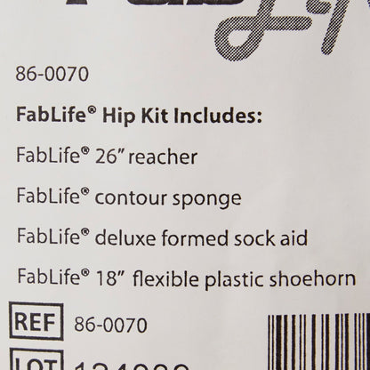Product label for FabLife Hip Kit with list of included items on a white background.
