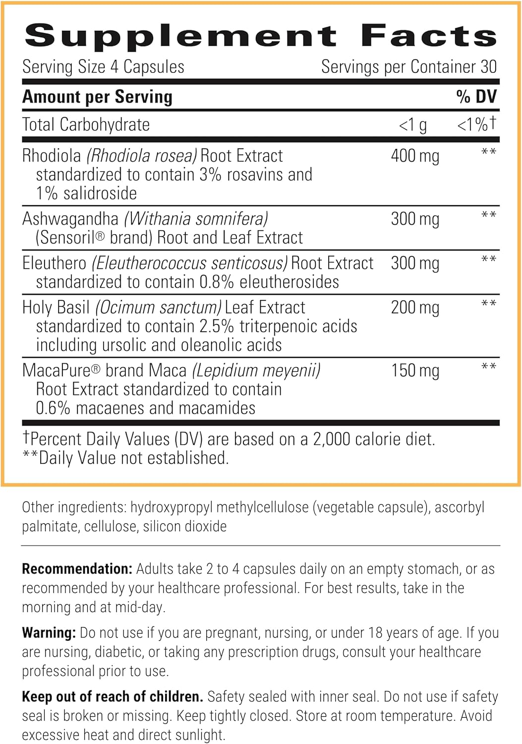 A picture of supplement facts and ingredients.