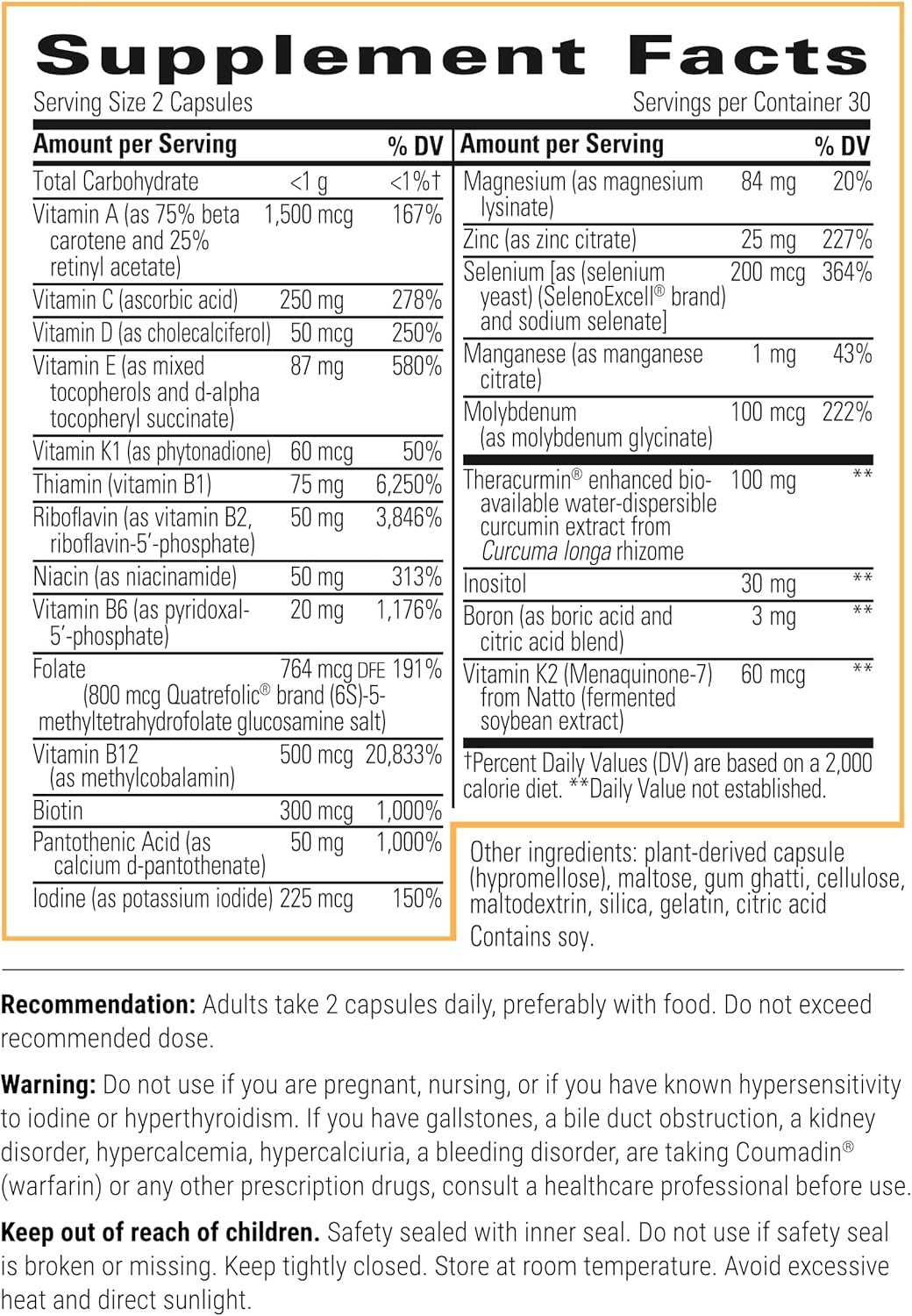 A picture of a label with supplement facts