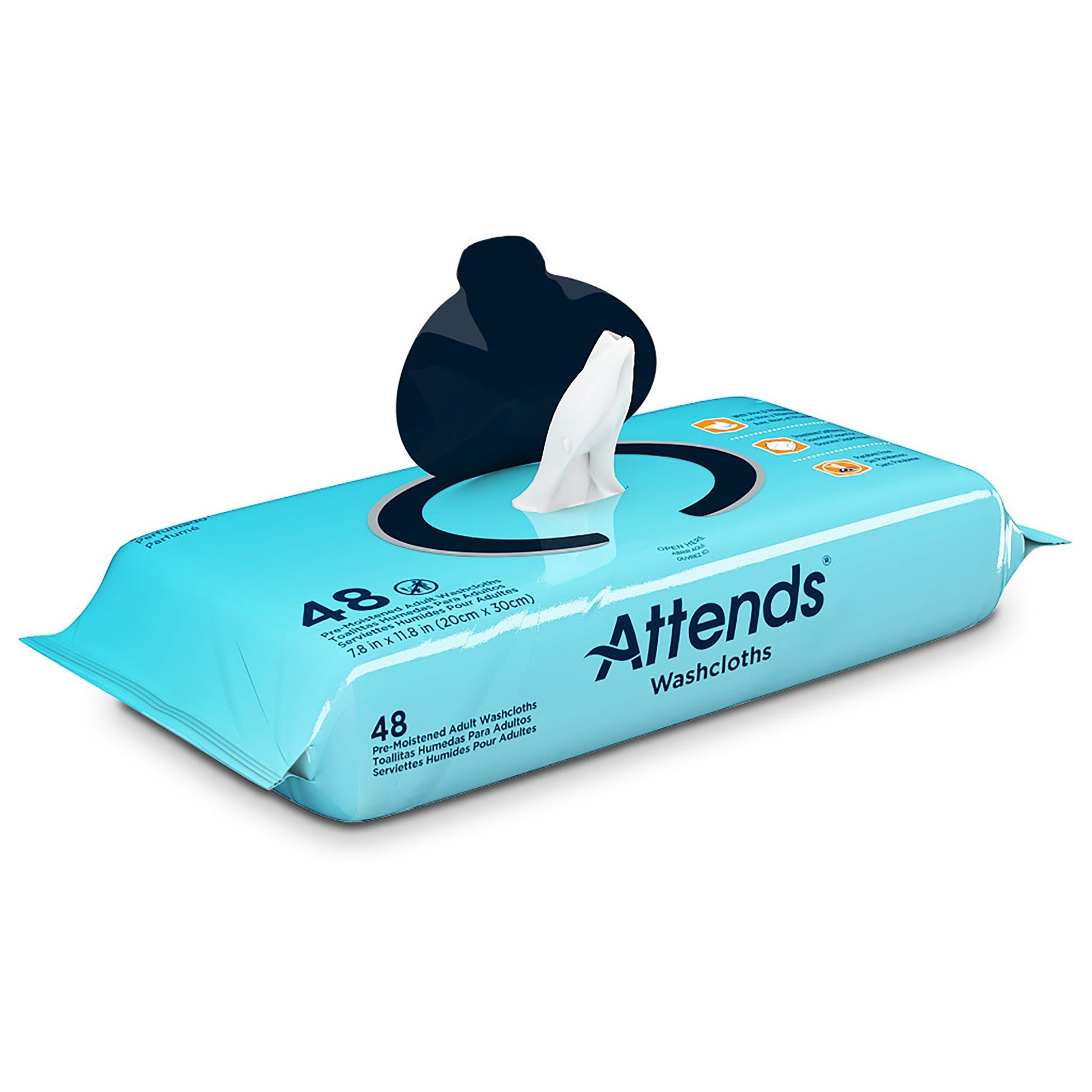 Package of Attends washcloths with a white background