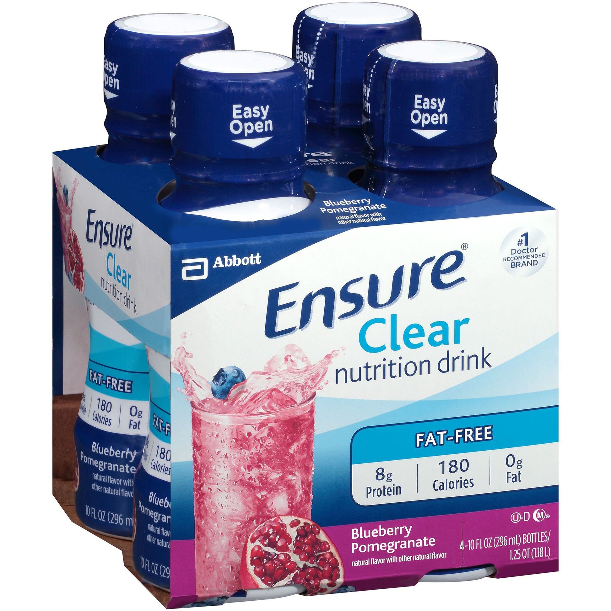 Ensure Clear nutrition drink package with four bottles on a white background